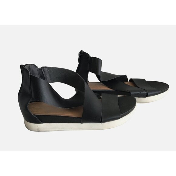 WOMENS BLACK STRAPPY SANDAL ZIP UP CLOSURE SIZE 9 - Picture 3 of 5